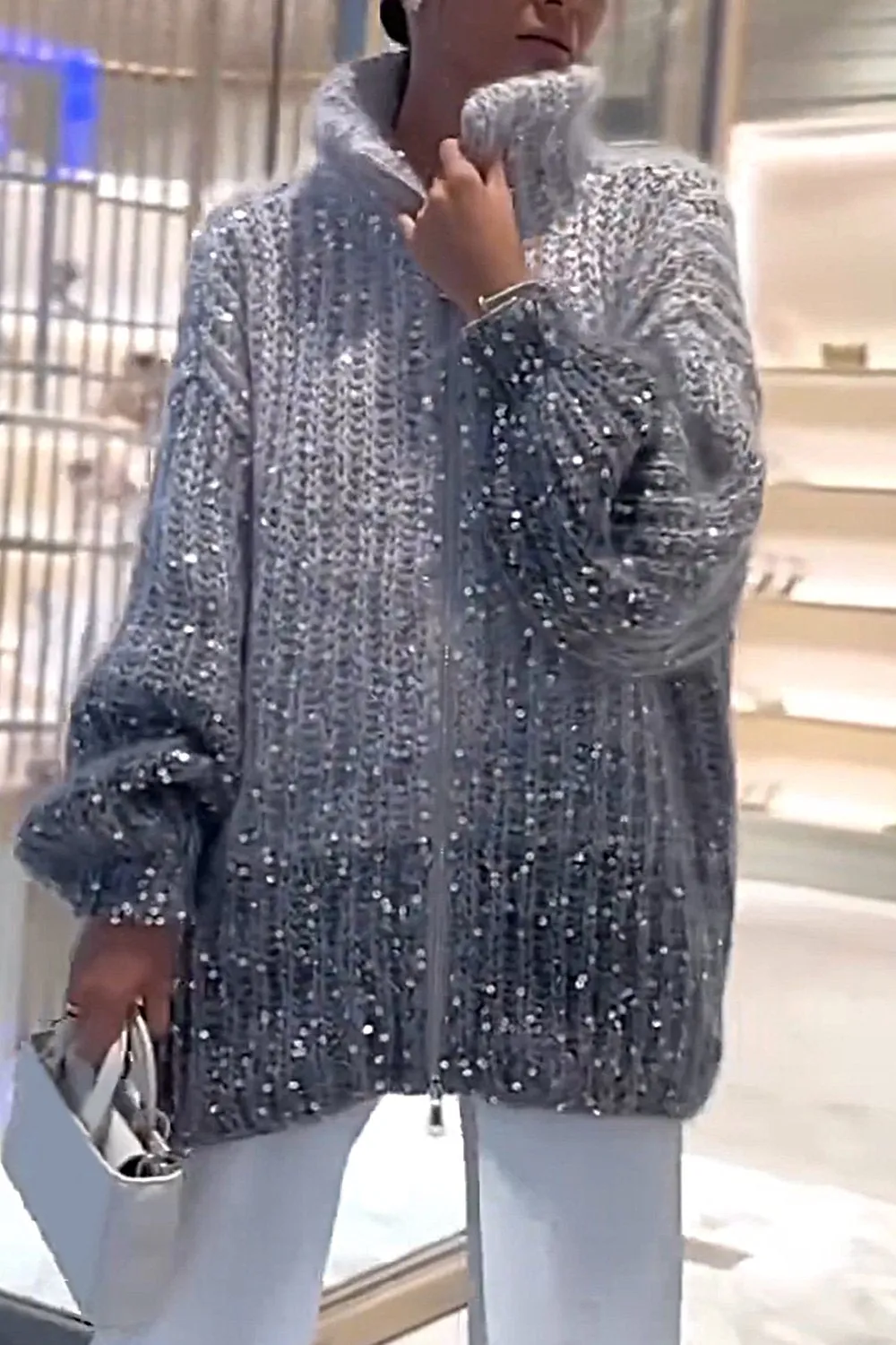 Női csillogó pulóver kardigán