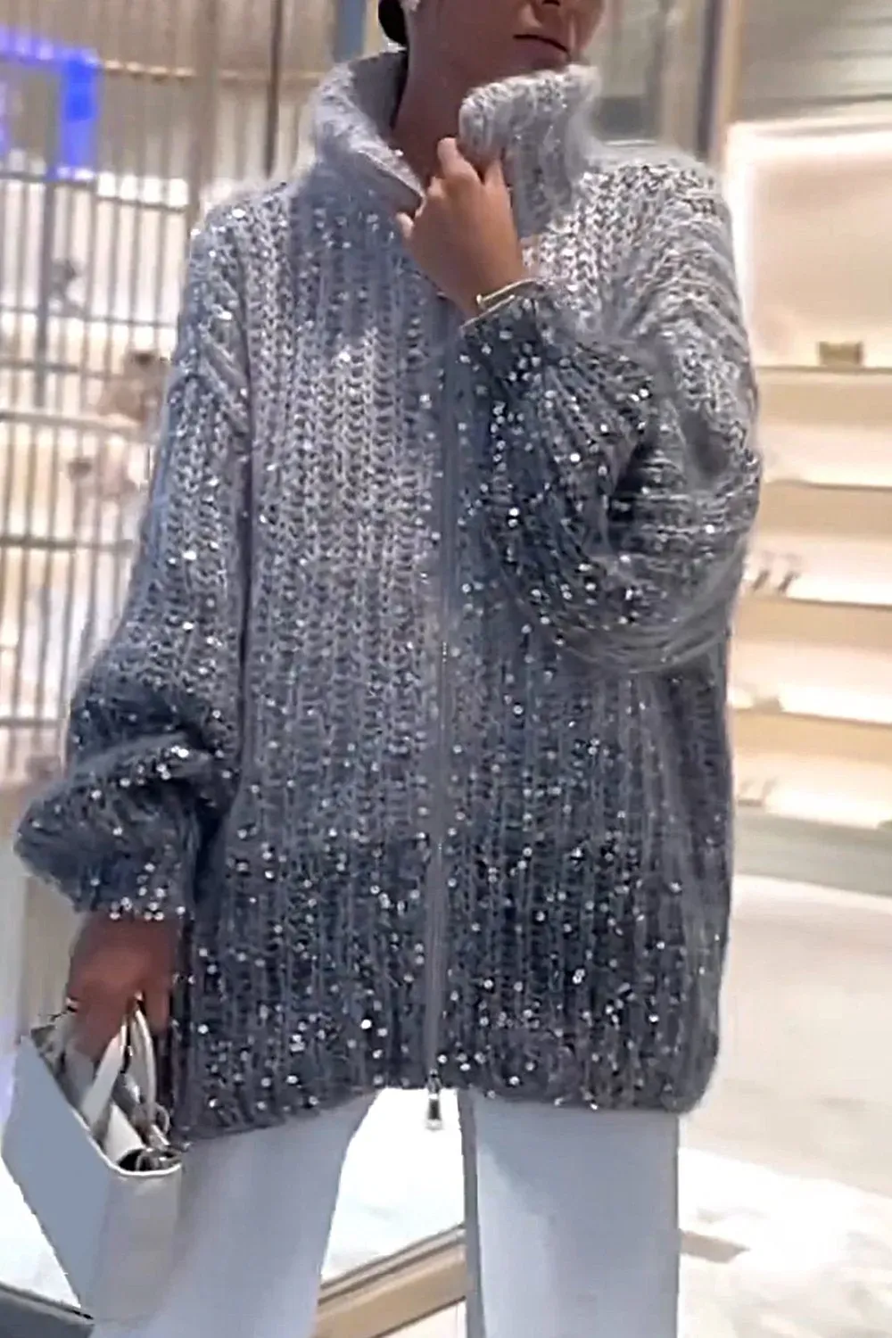 Női csillogó pulóver kardigán