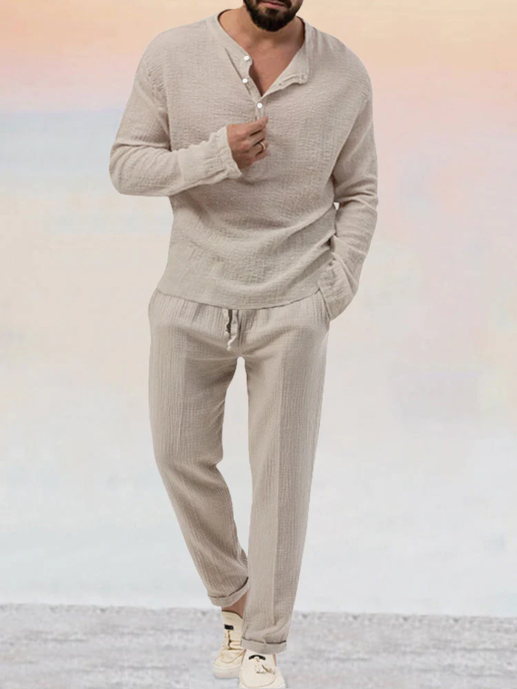 Férfi lezser kétrészes öltöny pamutból és lenvászonból