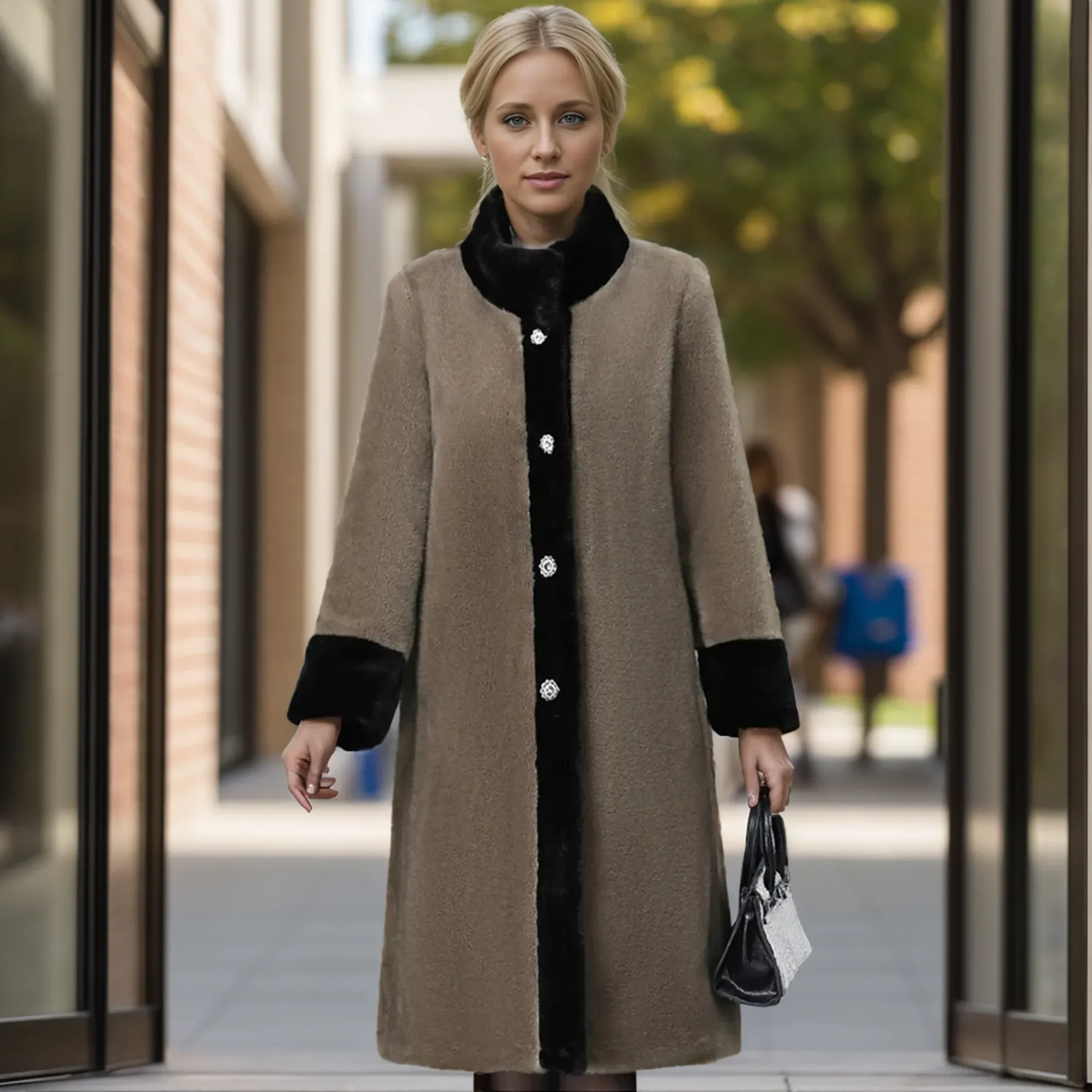 Női luxus műbársony középhosszú kabát