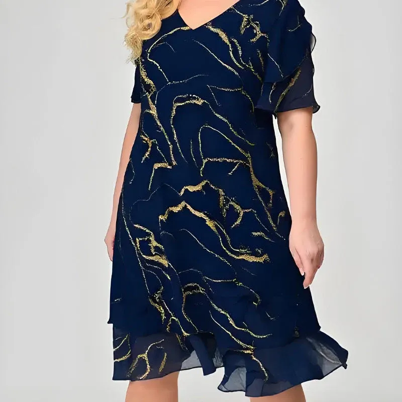 Elegáns arany csíkos fodros ruha