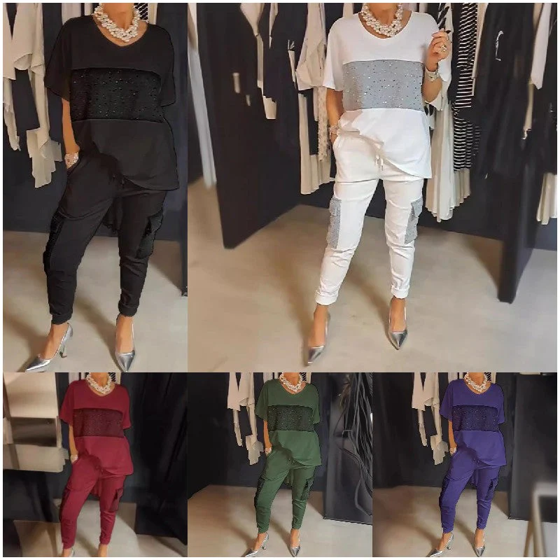 Kétrészes Rövid Ujjú Patchwork Póló és Nadrág Szett