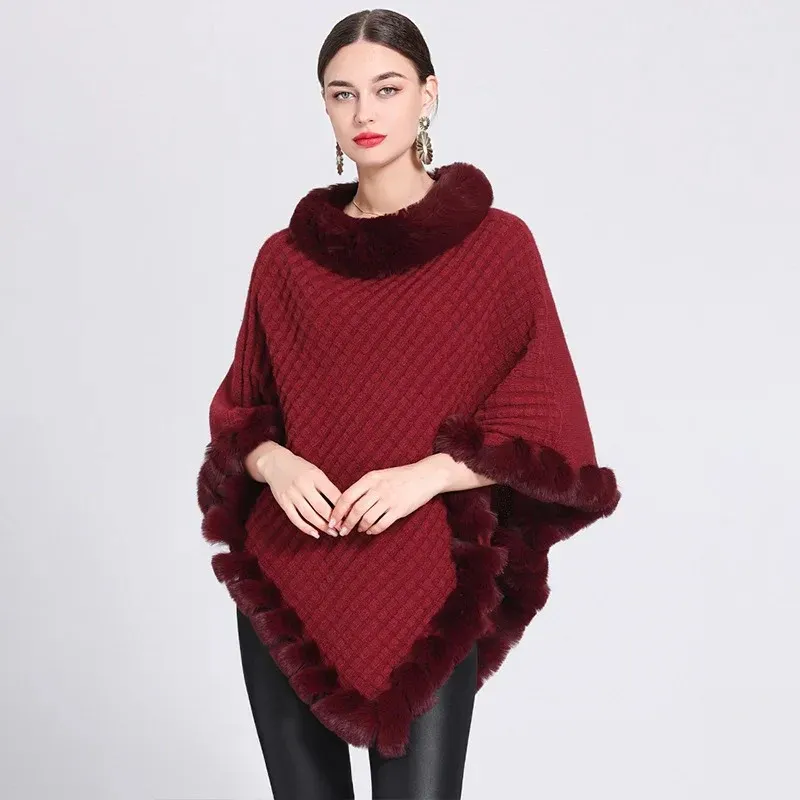 Luxe Faux Fur-Trimmed Poncho