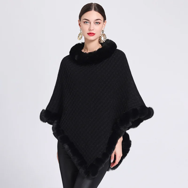 Luxe Faux Fur-Trimmed Poncho