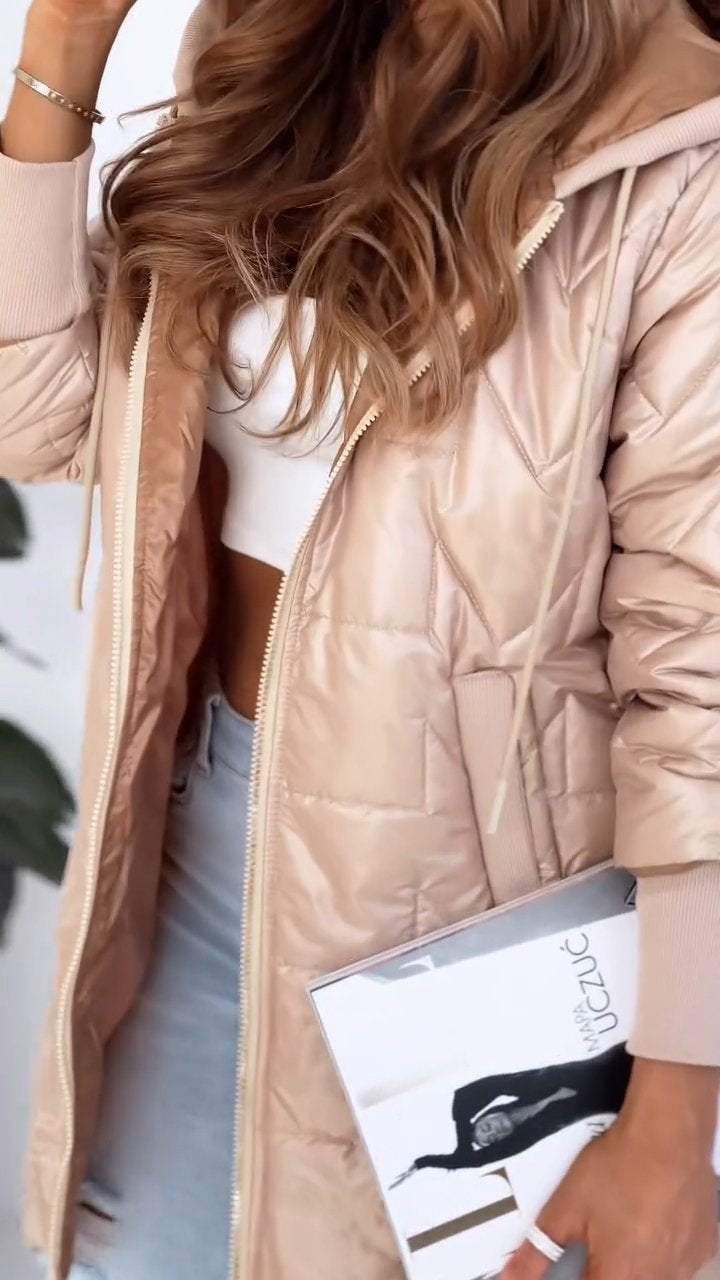 Női fehér libapehól kapucnis kabát