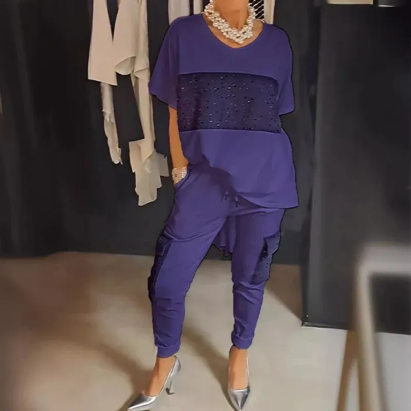 Kétrészes Rövid Ujjú Patchwork Póló és Nadrág Szett