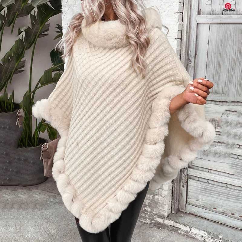 Luxe Faux Fur-Trimmed Poncho