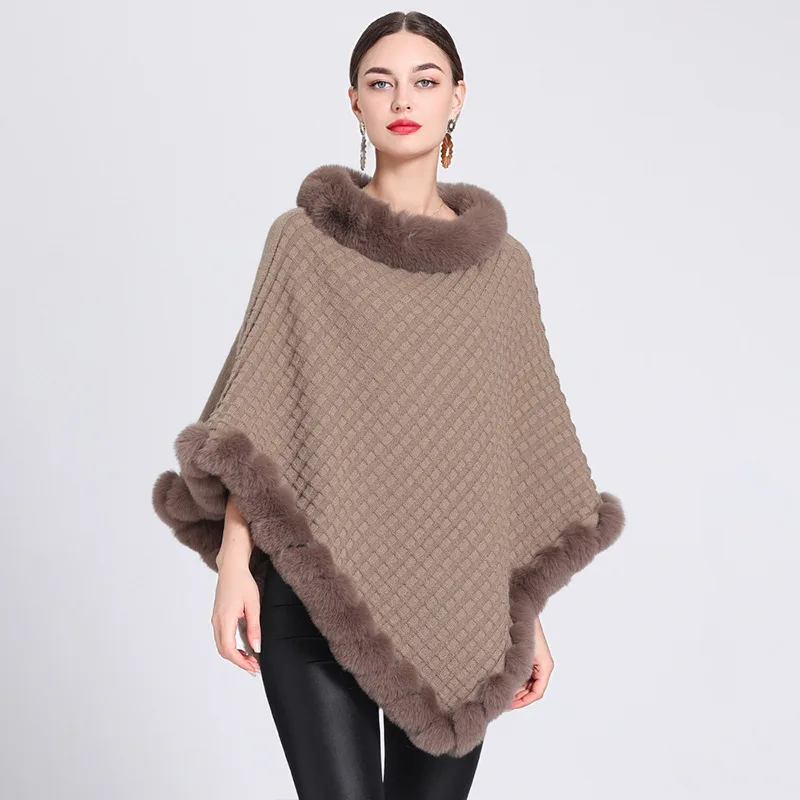 Luxe Faux Fur-Trimmed Poncho