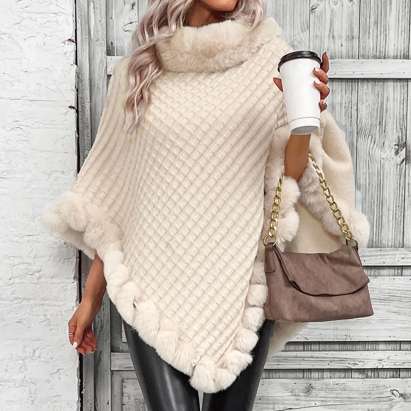 Luxe Faux Fur-Trimmed Poncho