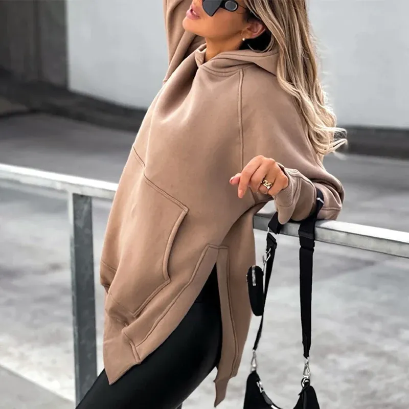 Női lezser, túlméretezett kapucnis pulóver