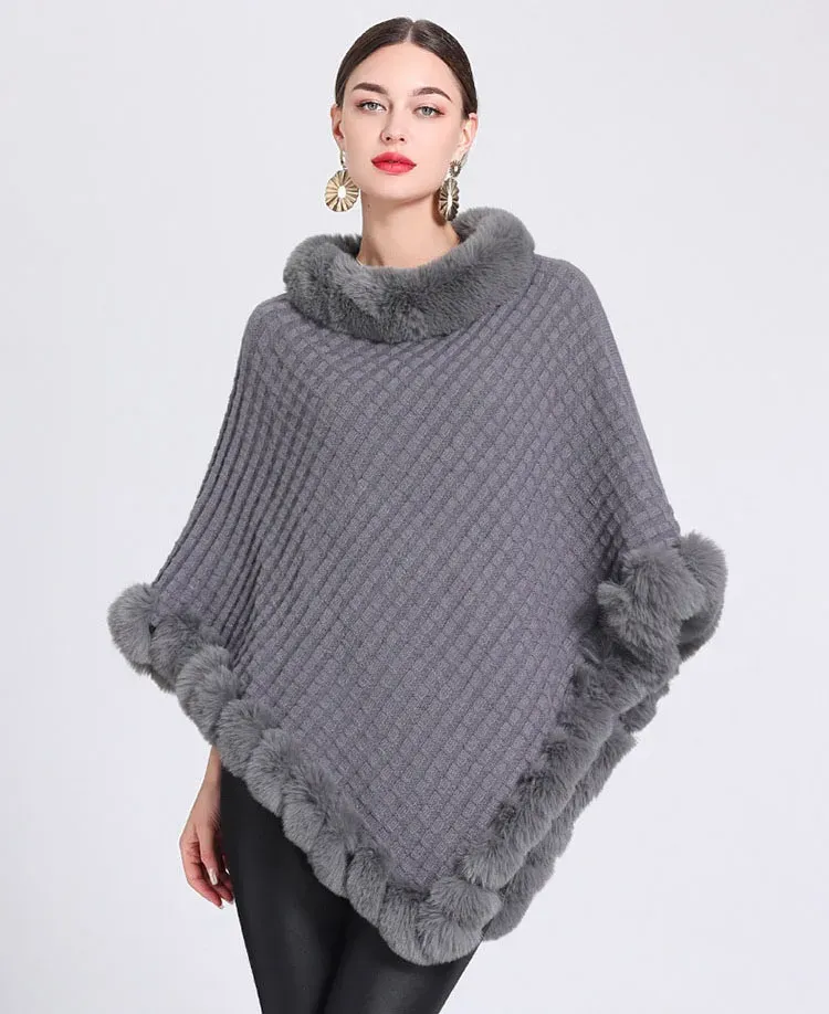 Luxe Faux Fur-Trimmed Poncho