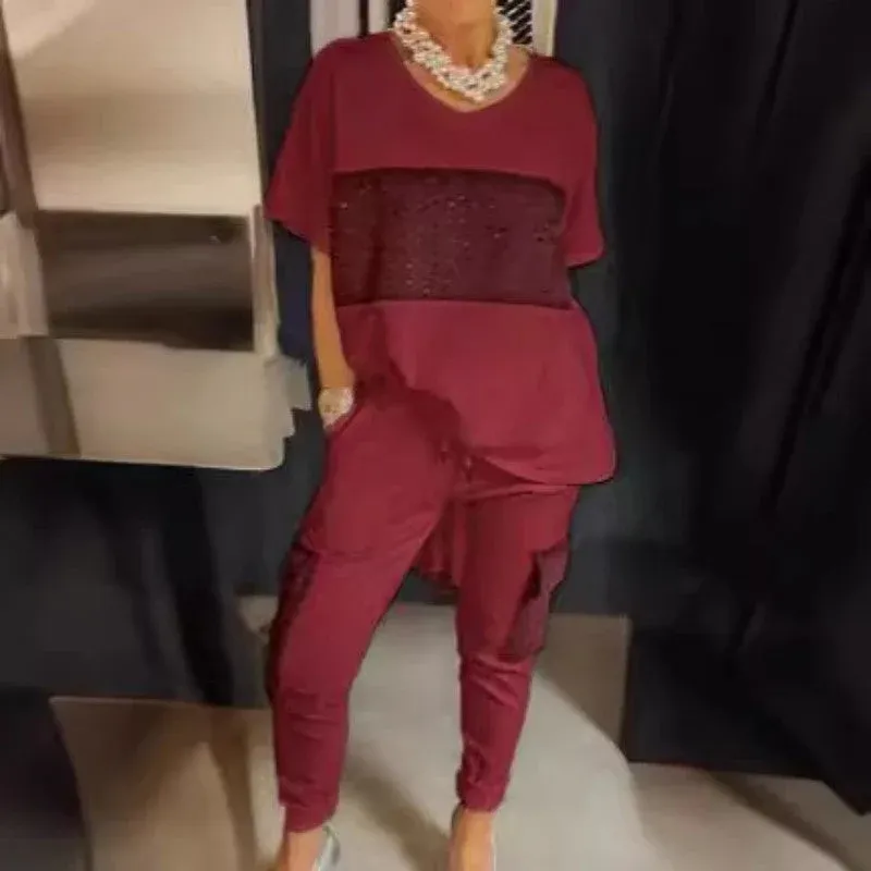 Kétrészes Rövid Ujjú Patchwork Póló és Nadrág Szett