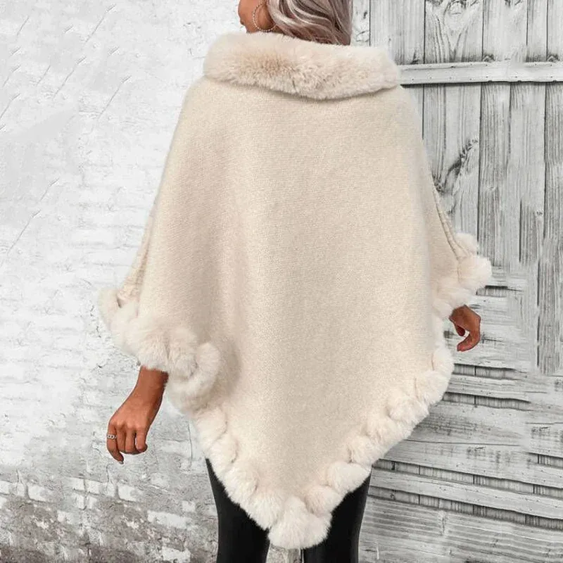 Luxe Faux Fur-Trimmed Poncho