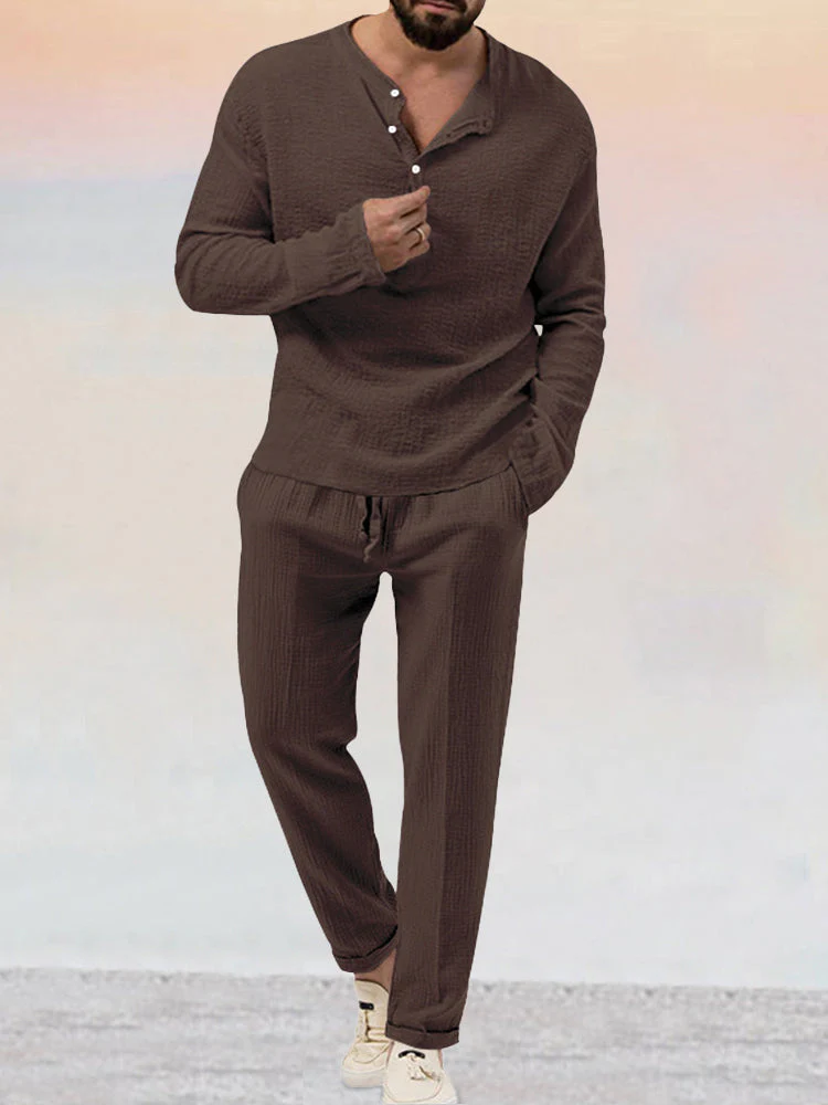 Férfi lezser kétrészes öltöny pamutból és lenvászonból