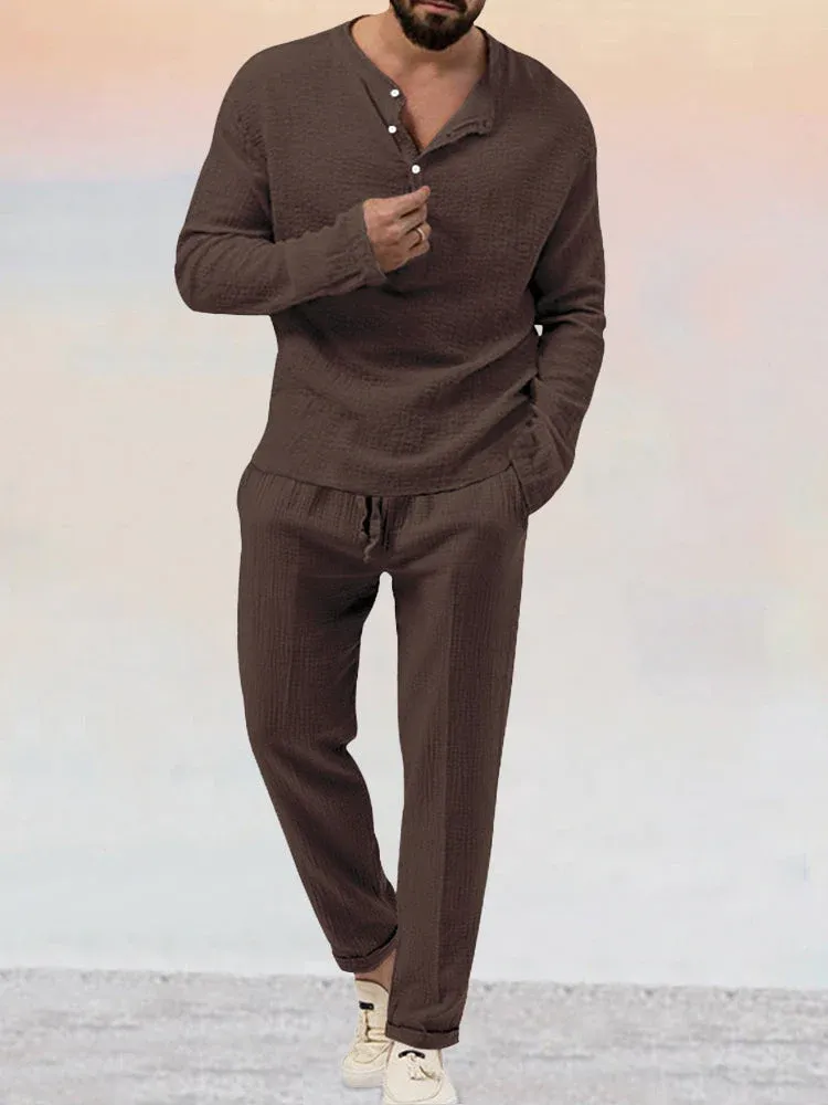 Férfi lezser kétrészes öltöny pamutból és lenvászonból