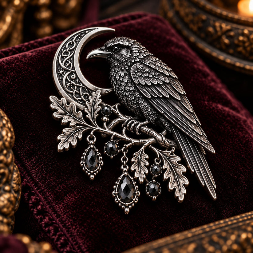 🐦‍⬛ Gothic Celtic Raven Brooch – Dark Academia Statement Pin