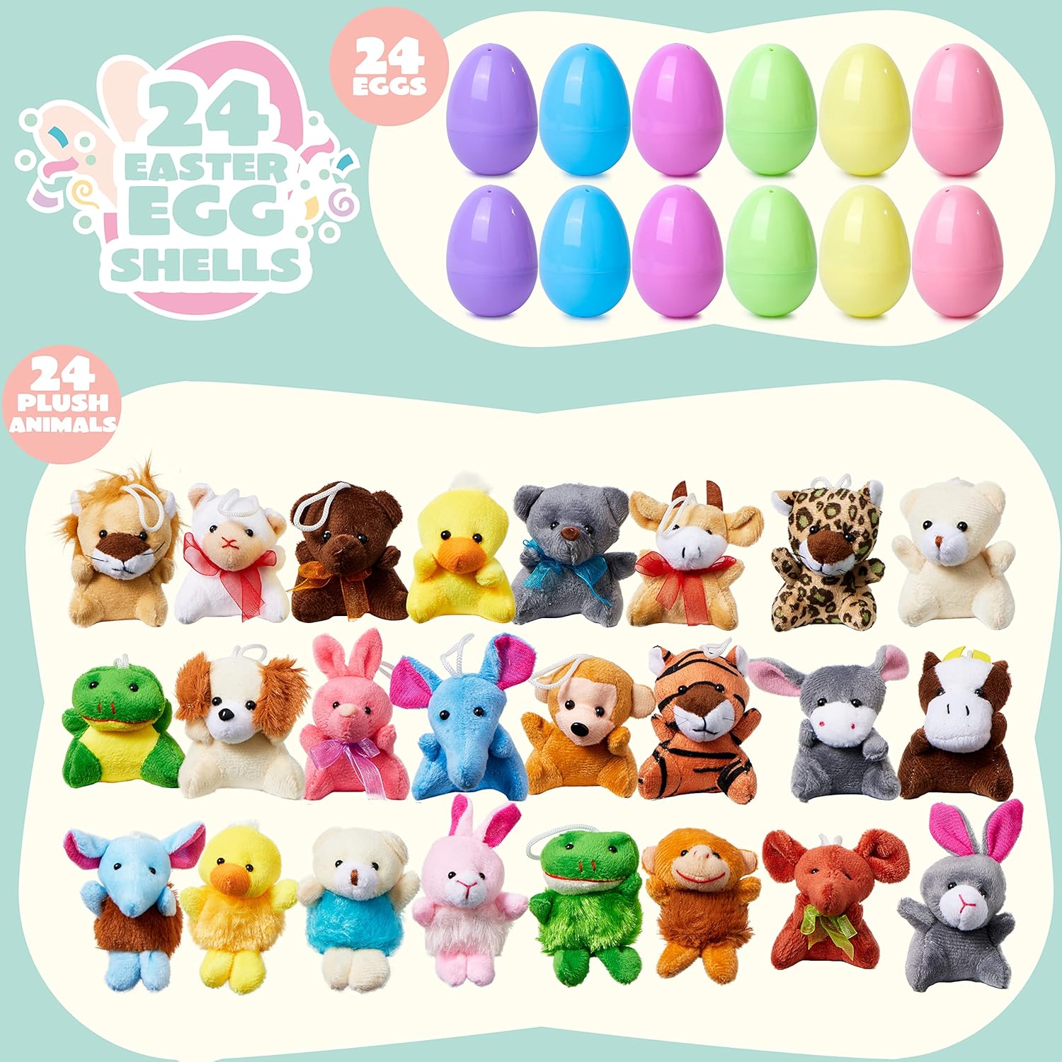 🔥LAST DAY 49% OFF-12/24/36 Pcs Prefilled Easter Eggs, Filled with Plush Animal Toys
