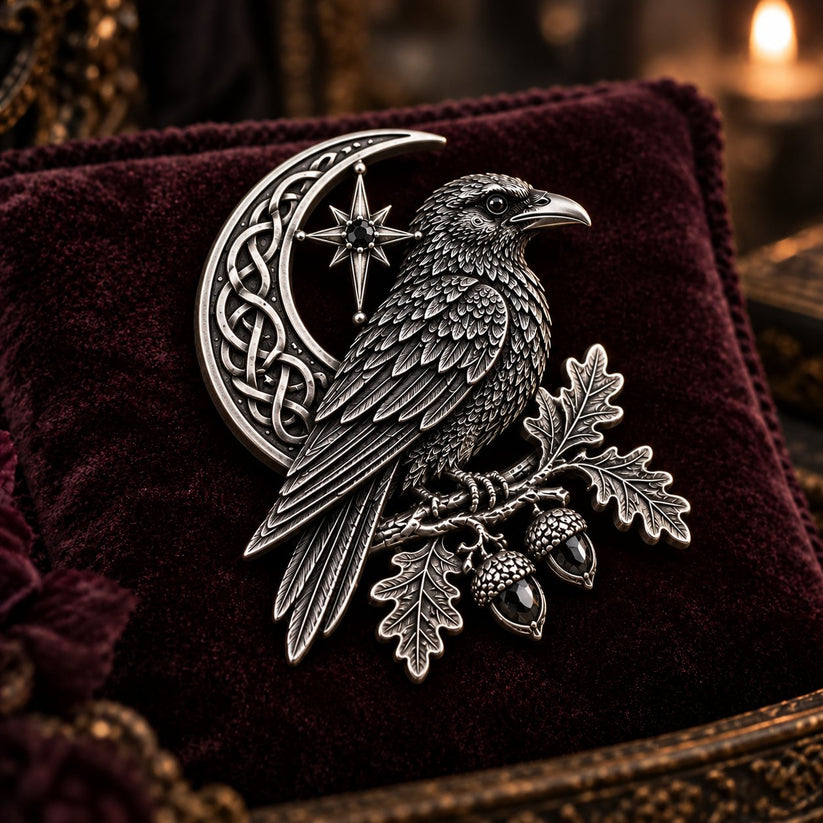 🐦‍⬛ Gothic Celtic Raven Brooch – Dark Academia Statement Pin