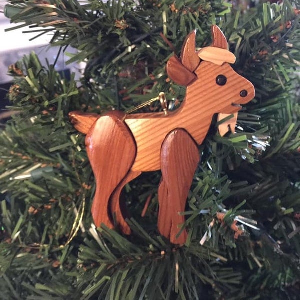 Hand-Carved Wooden Animal Christmas Ornaments
