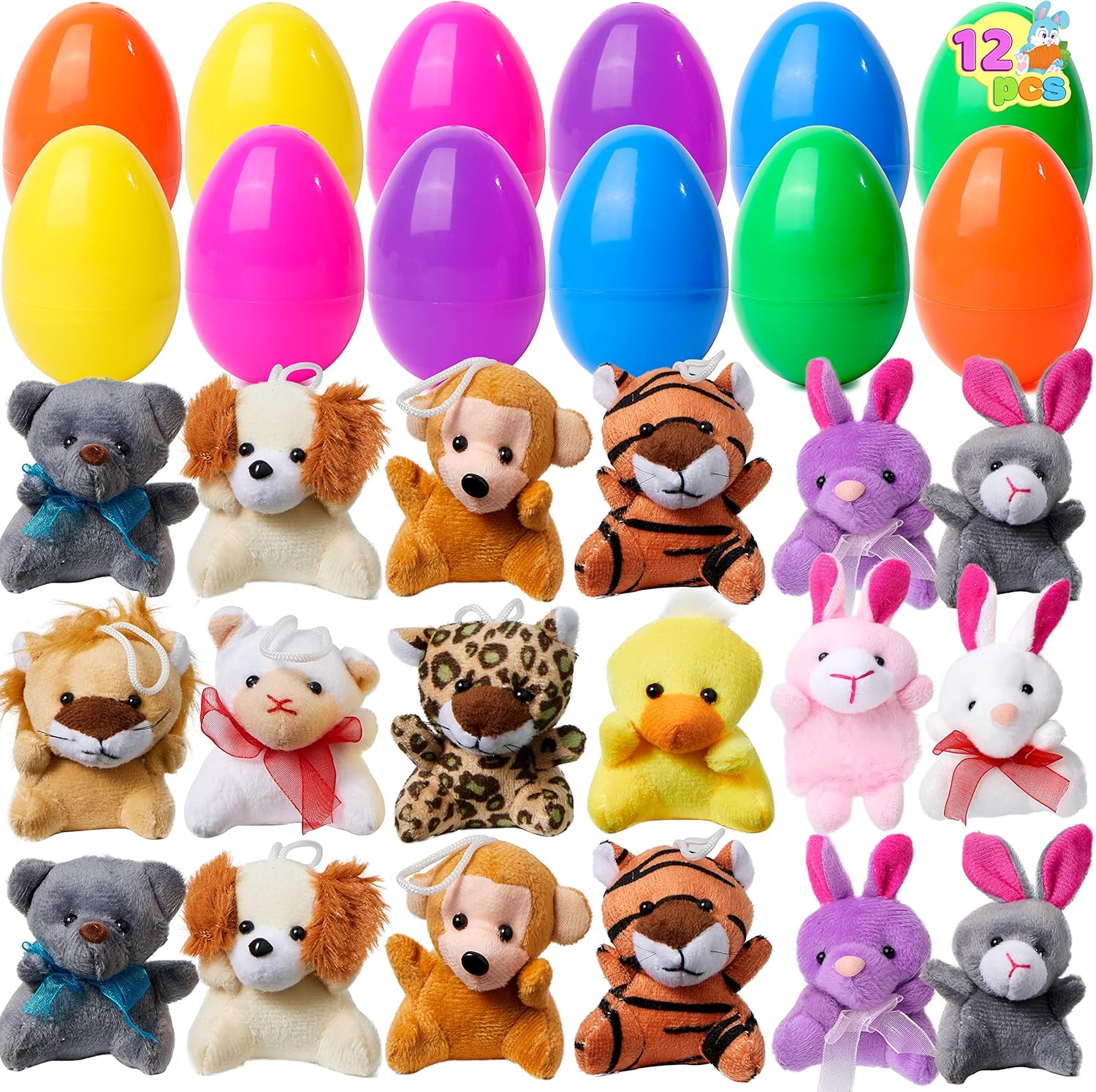 🔥LAST DAY 49% OFF-12/24/36 Pcs Prefilled Easter Eggs, Filled with Plush Animal Toys