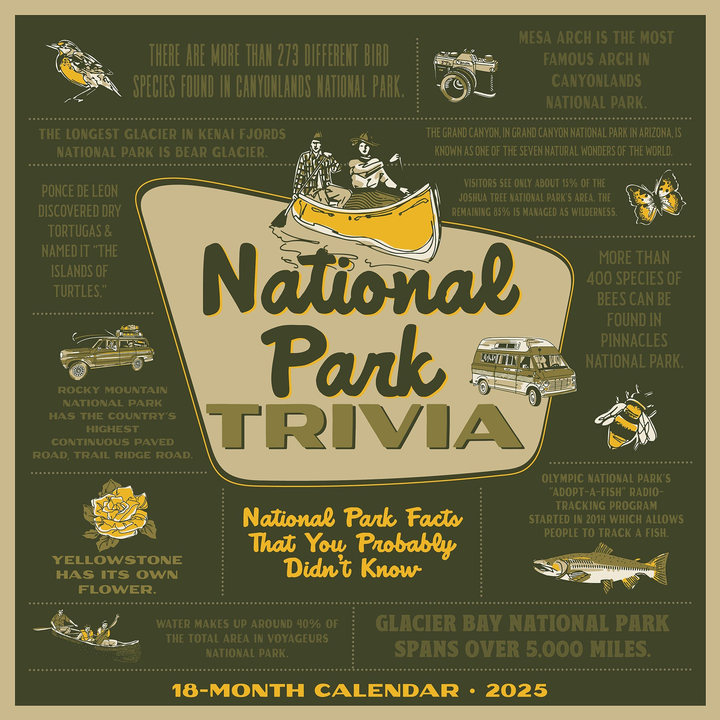 📅2025 National Park Trivia Wall Calendar