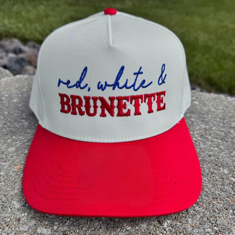 4th of July Embroidered Canvas Trucker Hat - Red White & Brunette