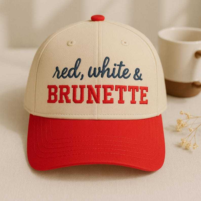 4th of July Embroidered Canvas Trucker Hat - Red White & Brunette