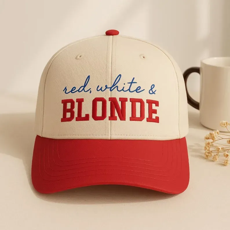 4th of July Embroidered Canvas Trucker Hat - Red White & Brunette