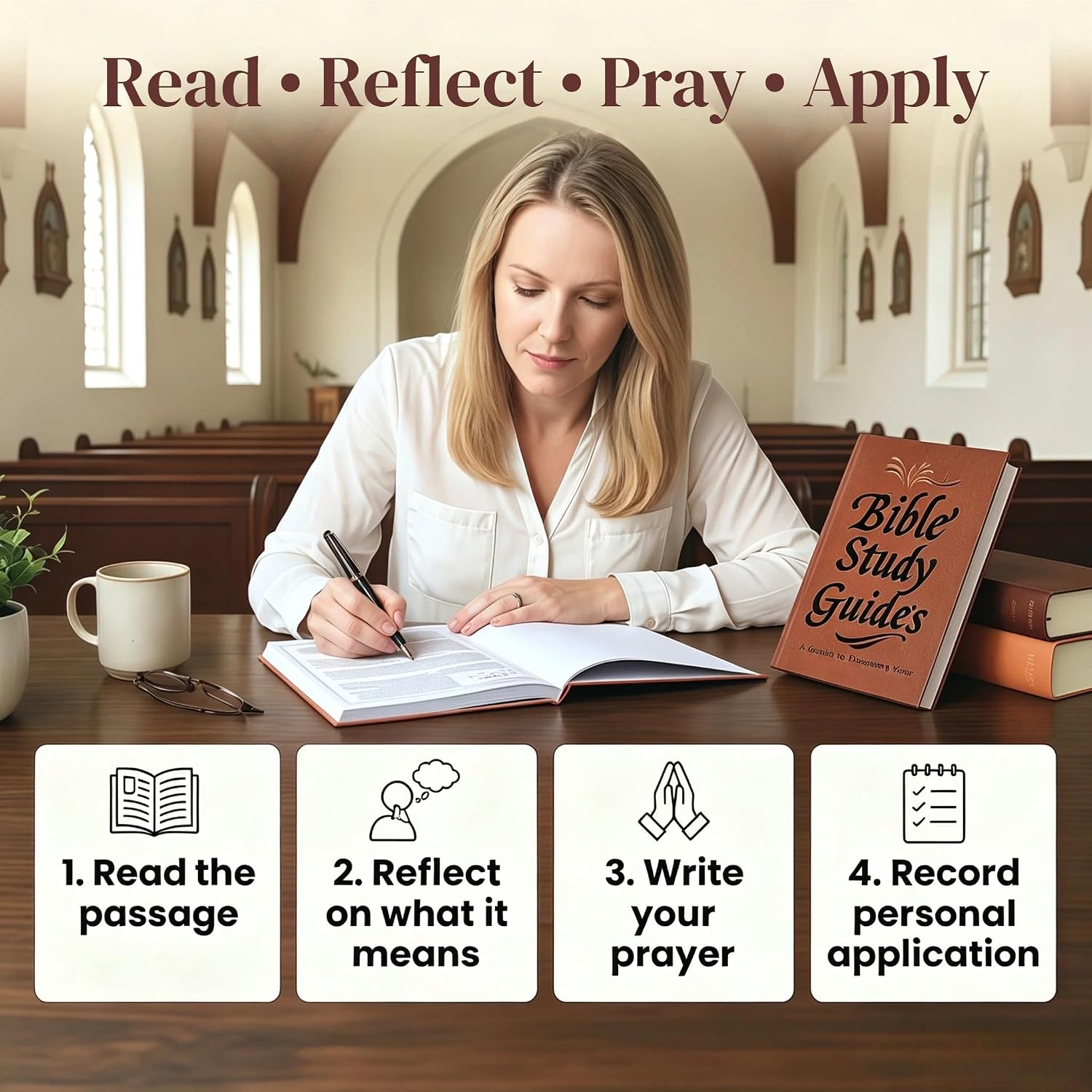 66-Page Bible Study Guide & Journal for Women, Year-Long Devotional | Daily scripture, prayer prompts, reflection pages & PU leather Bible study notebook for beginners and faith growth
