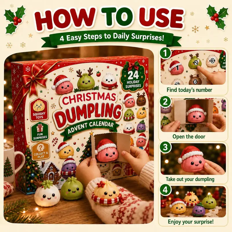 KIDGENIUS 2026 24-Day Christmas Advent Calendar - Unisex Kids Toys, Dumpling Squishies, Glitter Fidgets, Reindeer/Santa Stress Relief Toys, Holiday Countdown Gift