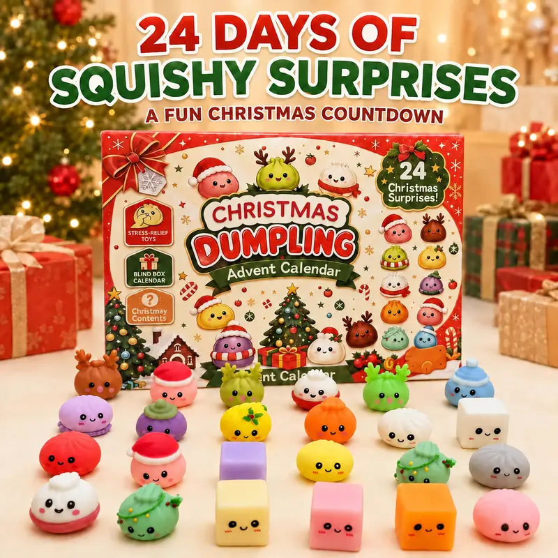 KIDGENIUS 2026 24-Day Christmas Advent Calendar - Unisex Kids Toys, Dumpling Squishies, Glitter Fidgets, Reindeer/Santa Stress Relief Toys, Holiday Countdown Gift