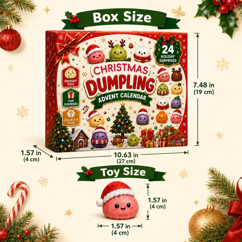 KIDGENIUS 2026 24-Day Christmas Advent Calendar - Unisex Kids Toys, Dumpling Squishies, Glitter Fidgets, Reindeer/Santa Stress Relief Toys, Holiday Countdown Gift