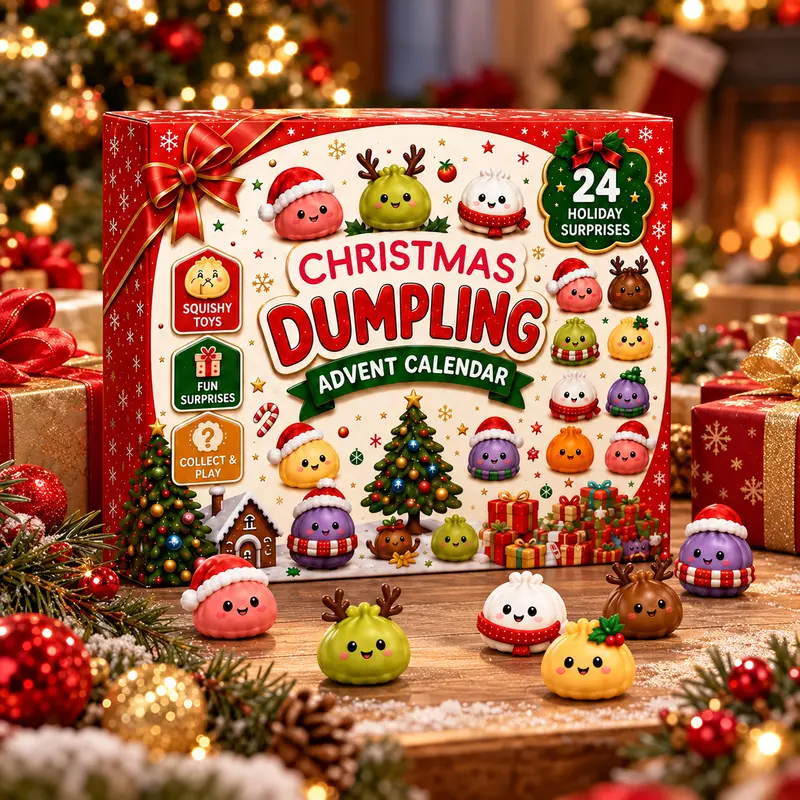 KIDGENIUS 2026 24-Day Christmas Advent Calendar - Unisex Kids Toys, Dumpling Squishies, Glitter Fidgets, Reindeer/Santa Stress Relief Toys, Holiday Countdown Gift