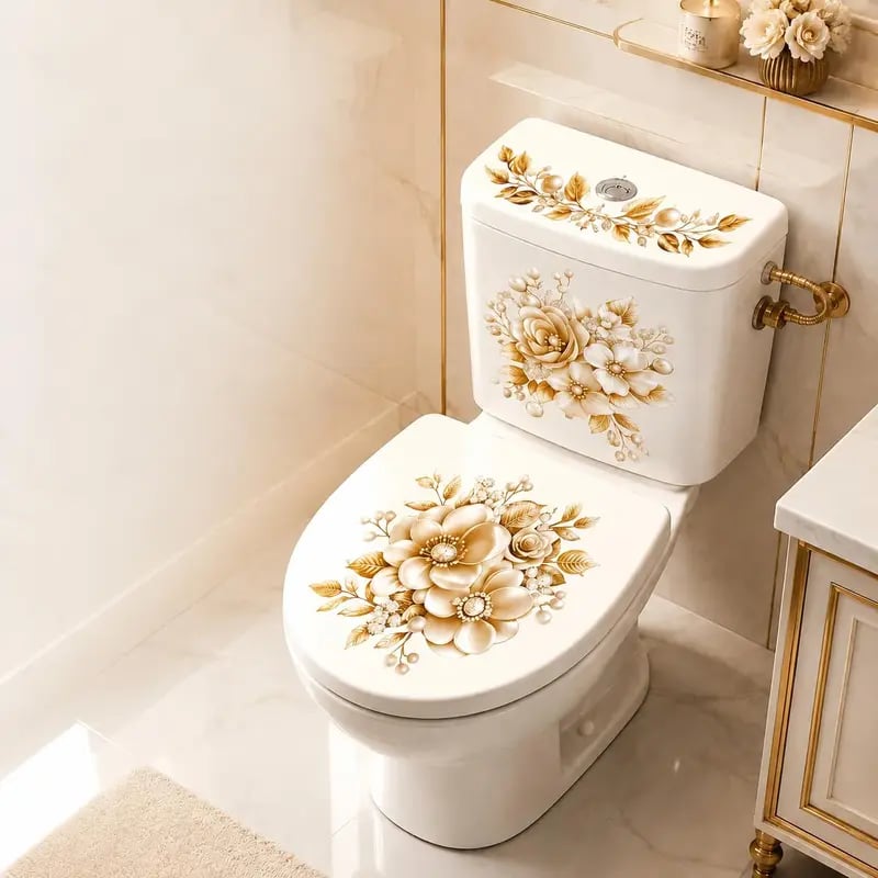 🎁3-Piece Floral Bathroom Toilet Sticker Set – Decorative Peel & Stick Decals