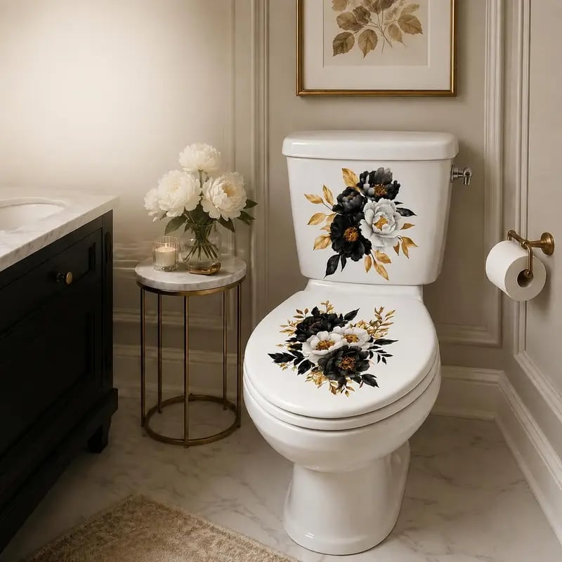 🎁3-Piece Floral Bathroom Toilet Sticker Set – Decorative Peel & Stick Decals