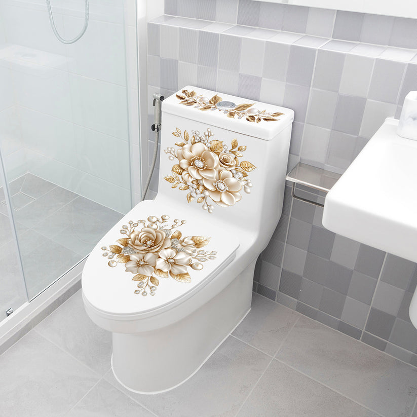 🎁3-Piece Floral Bathroom Toilet Sticker Set – Decorative Peel & Stick Decals