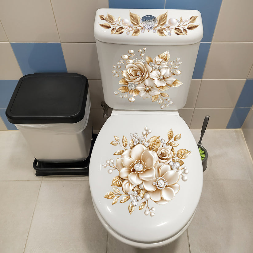 🎁3-Piece Floral Bathroom Toilet Sticker Set – Decorative Peel & Stick Decals