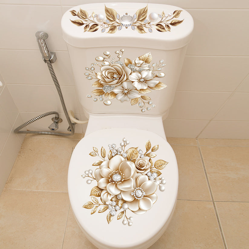 🎁3-Piece Floral Bathroom Toilet Sticker Set – Decorative Peel & Stick Decals