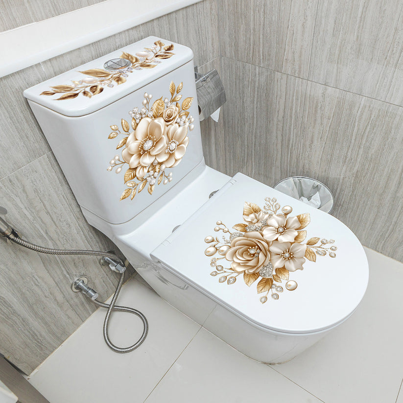 🎁3-Piece Floral Bathroom Toilet Sticker Set – Decorative Peel & Stick Decals