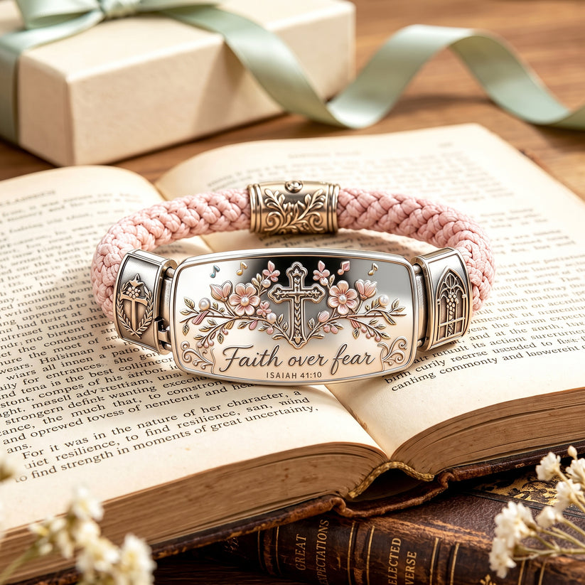 👼 Faith Over Fear Bracelet – Christian Cross Bracelet Inspired by Isaiah 41:10, Hope, Courage & Divine Strength
