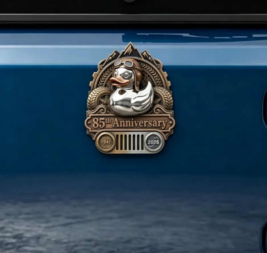 🚙🦆 2026 85th Anniversary Rubber Duck Badge – Vintage Off-Road Vehicle Emblem | Unique Gift for Adventure Lovers 🎁