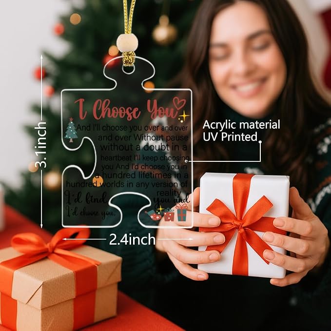 I Choose You Christmas Ornament, Romantic Acrylic Puzzle Piece Gift