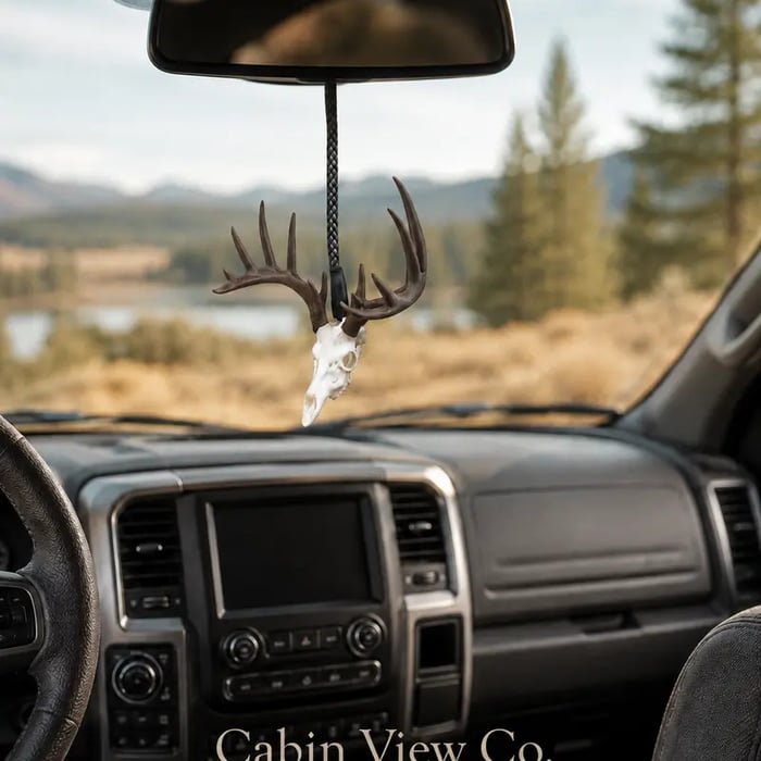 Whitetail Deer Skull Rearview Mirror Hanger 