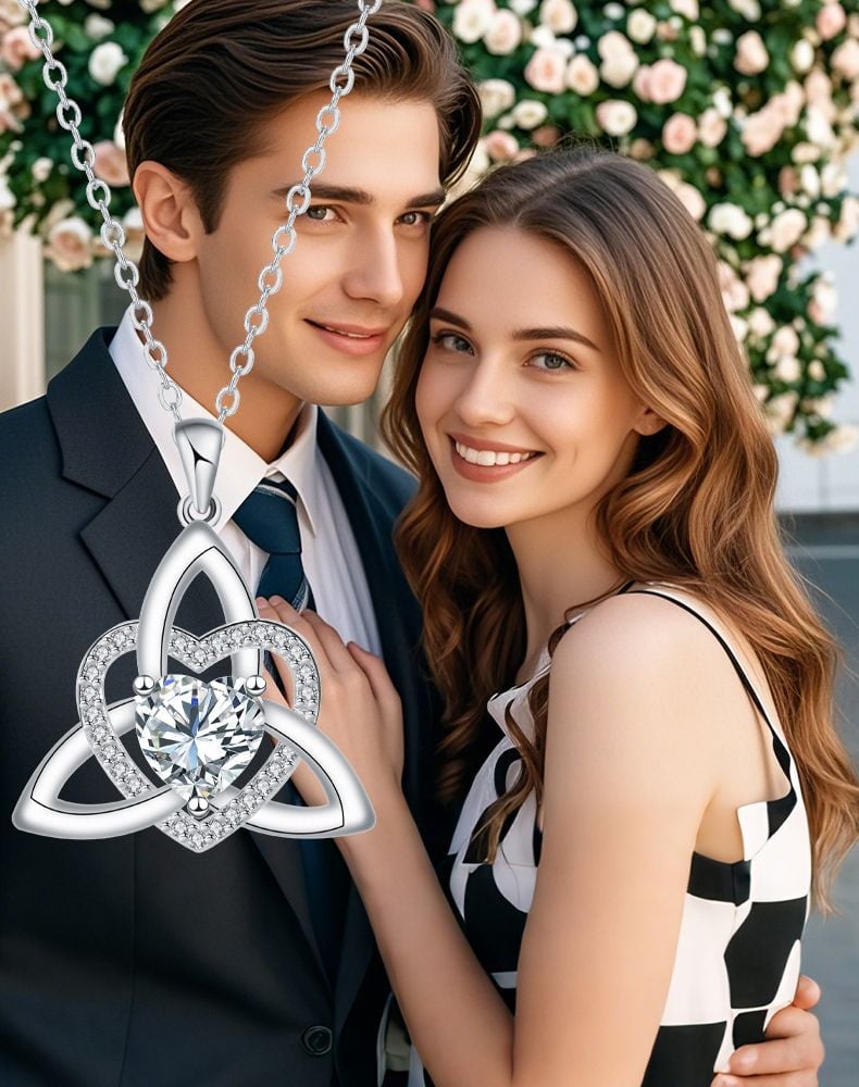 ✨ Heart Shape Celtic Trinity Knot Birthstone Pendant 