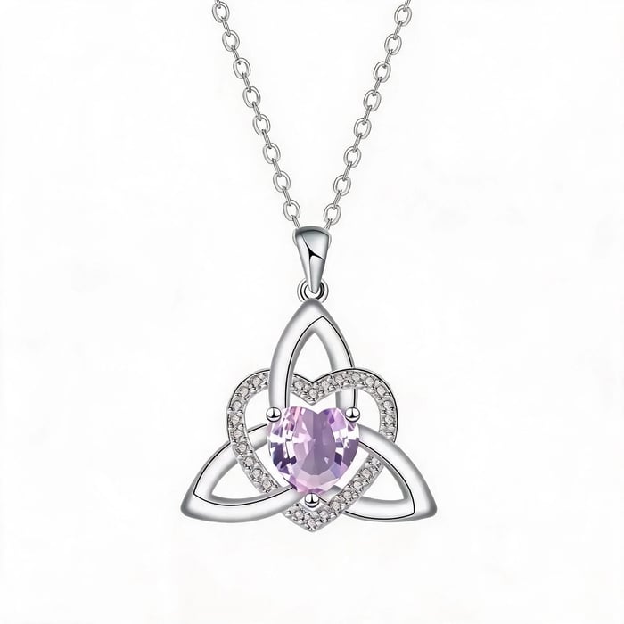 ✨ Heart Shape Celtic Trinity Knot Birthstone Pendant 
