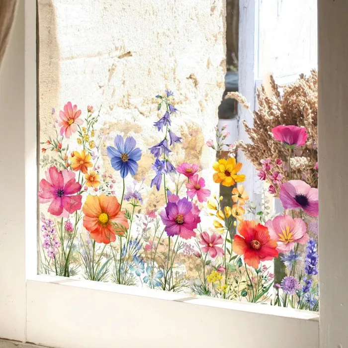 💥🏆Colorful Floral Bouquet Window Sticker🖼️(Cut to size freely)