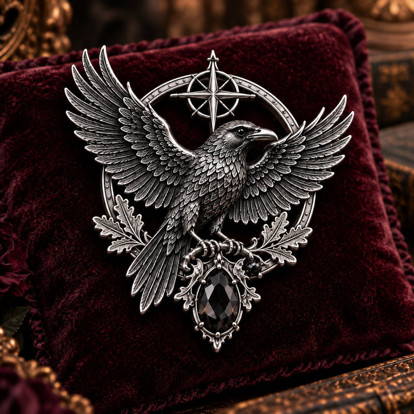🐦‍⬛ Gothic Celtic Raven Brooch – Dark Academia Statement Pin