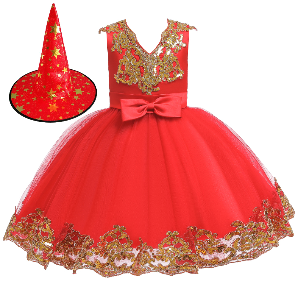 European and American style elegant hand embroidered sequin festival party kids dress for girl wedding flower dress