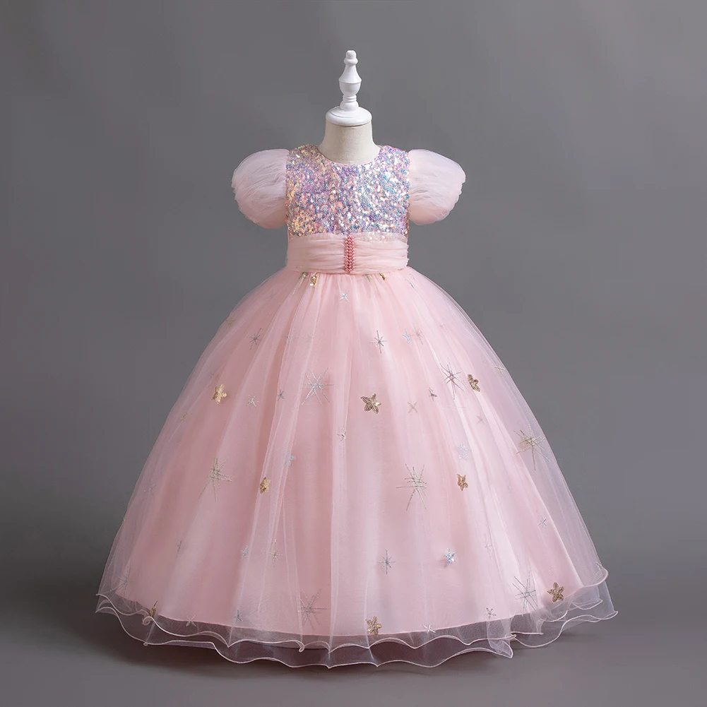 New Children's Princess Dress Elegant Short Sleeve Girls' Birthday Party Dress Christmas Fluffy Girls' Evening Dress