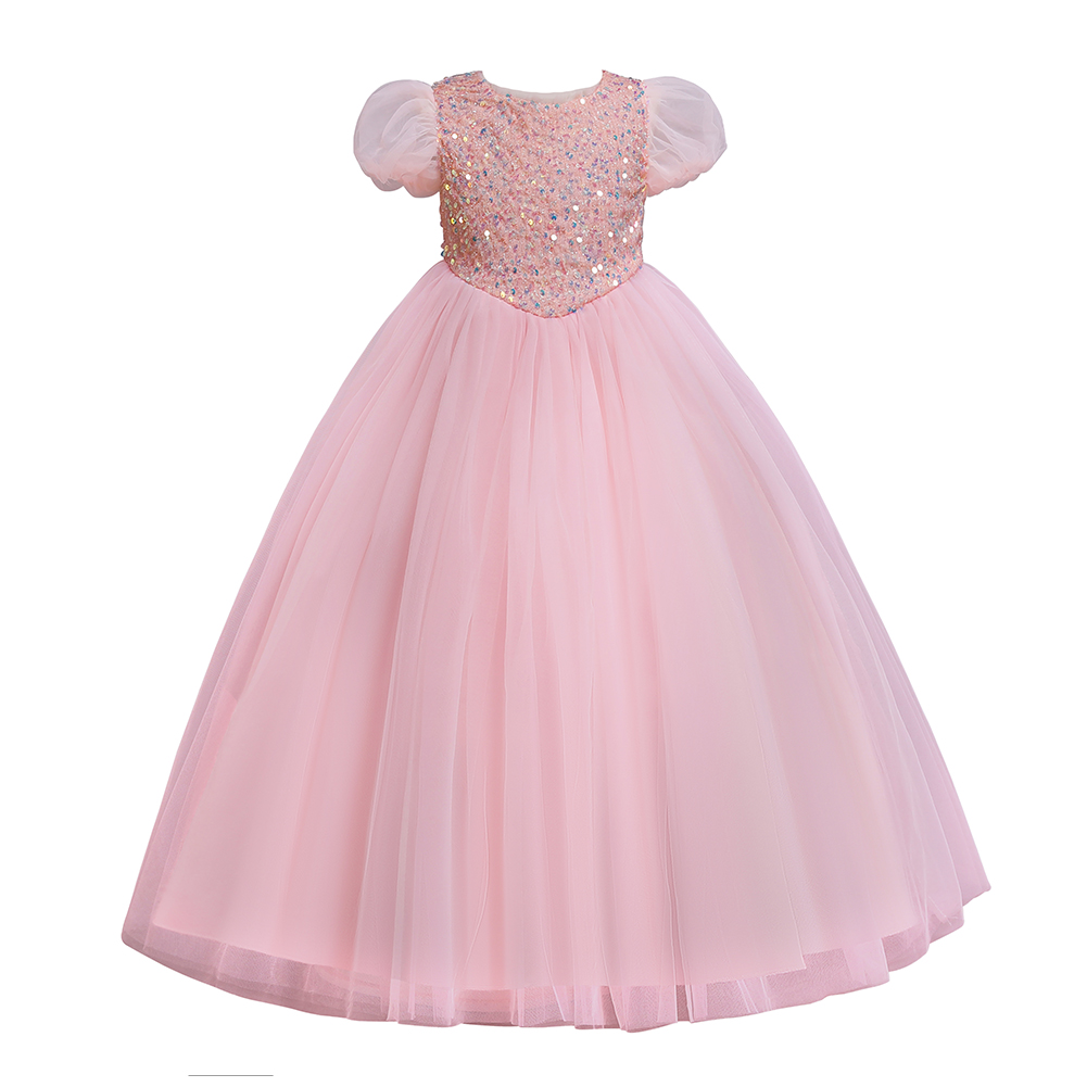 Western style sequin girl princess dress cotton long children evening dress puff sleeve kids birthday party dress